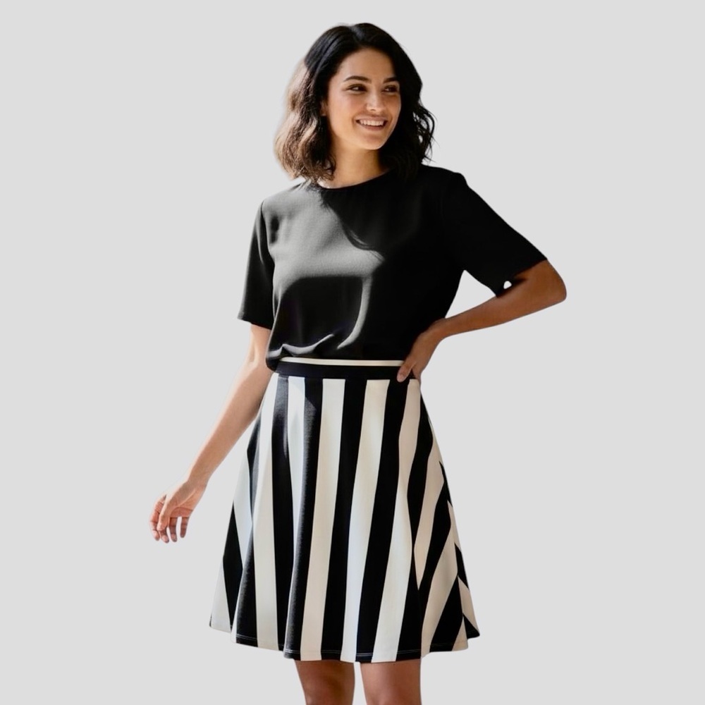 FOREVER 21+ XL Black White Stripe A Line Skater Circle Retro Skirt R $39 NWT
